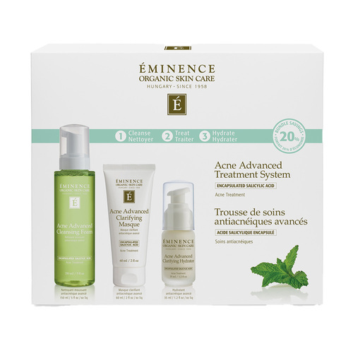 Eminence Organics Acne Advanced 3-Step Treatment System on white background