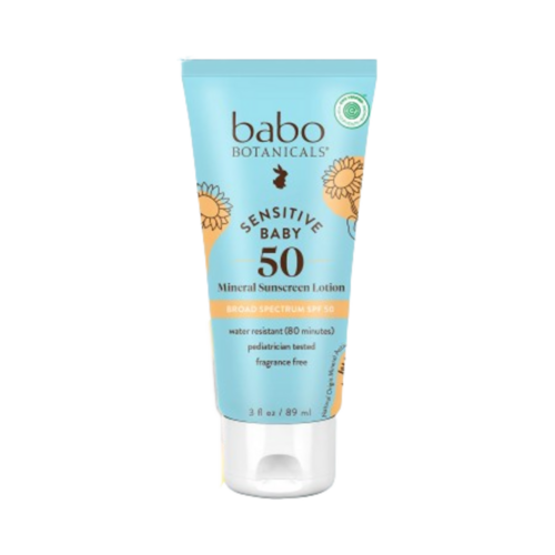 Babo Botanicals Sensitive Baby Mineral Sunscreen Lotion SPF 50, 89ml/3 fl oz Babo Botanicals Sensitive Baby Mineral Sunscreen Lotion SPF 50 on white background
