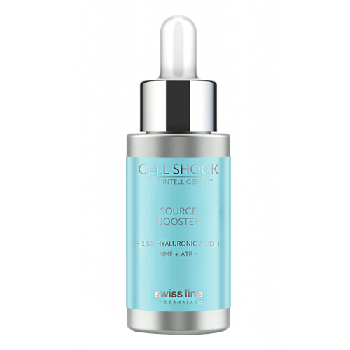 Swiss Line Cell Shock- Source Booster - 1.5 % Hyaluronic Acid + NMF + ATP, 20ml/0.7 fl oz Swiss Line Cell Shock- Source Booster - 1.5 % Hyaluronic Acid + NMF + ATP on white background