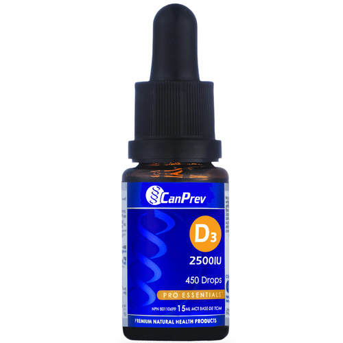 CanPrev D3 2500IU Drops, 15ml/0.51 fl oz CanPrev D3 2500IU Drops on white background