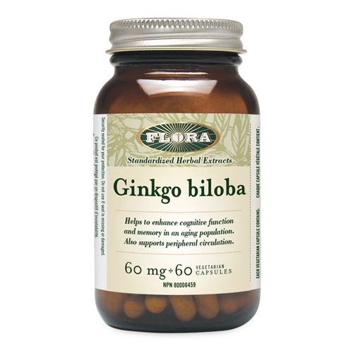 Flora Ginkgo Biloba, 60 capsules Flora Ginkgo Biloba on white background