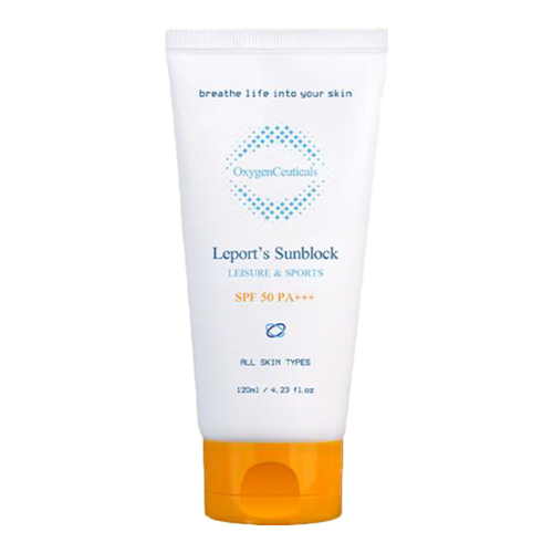 OxygenCeuticals Leports Sunblock SPF 50 +++, 120ml/4.1 fl oz OxygenCeuticals Leports Sunblock SPF 50 +++ on white background