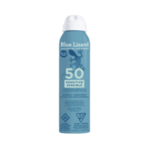 Blue Lizard Suncreen Sensitive Spray SPF 50 on white background